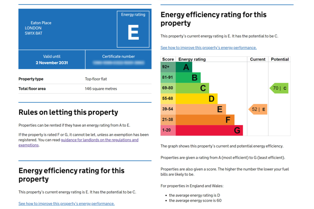EPC certificate, Westminster, London, SW1X