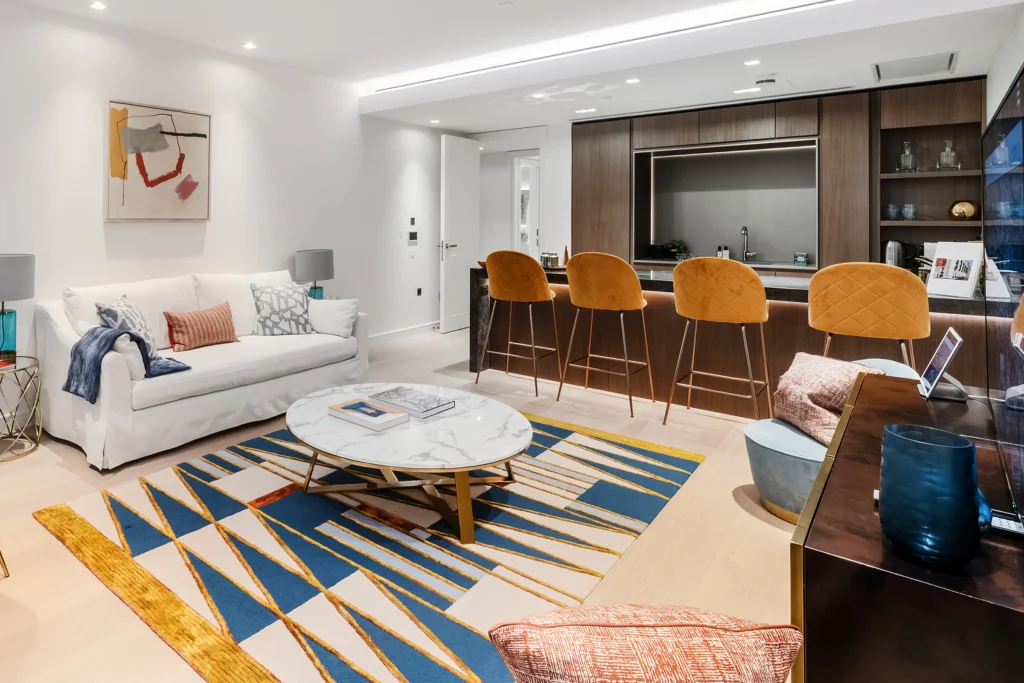 Property Photography, Living roomLincoln Square, London, WC2A – Fulham Performance UK Property Marketing Experts